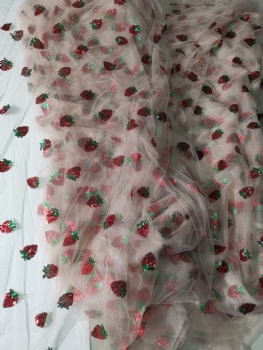 Strawberry Sequin Embroidery Fabrics